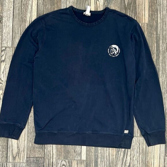 🔥🔥 DIESEL Designer Brand Crewneck Pullover Sweatshirt Navy Blue 2XL (fits XL) - Picture 1 of 9